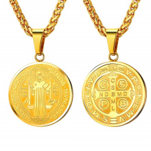 18K Gold and 316L Stainless Steel Saint Benedict Medal Necklace  Christian Sacramental Jewelry Gift for Men Women